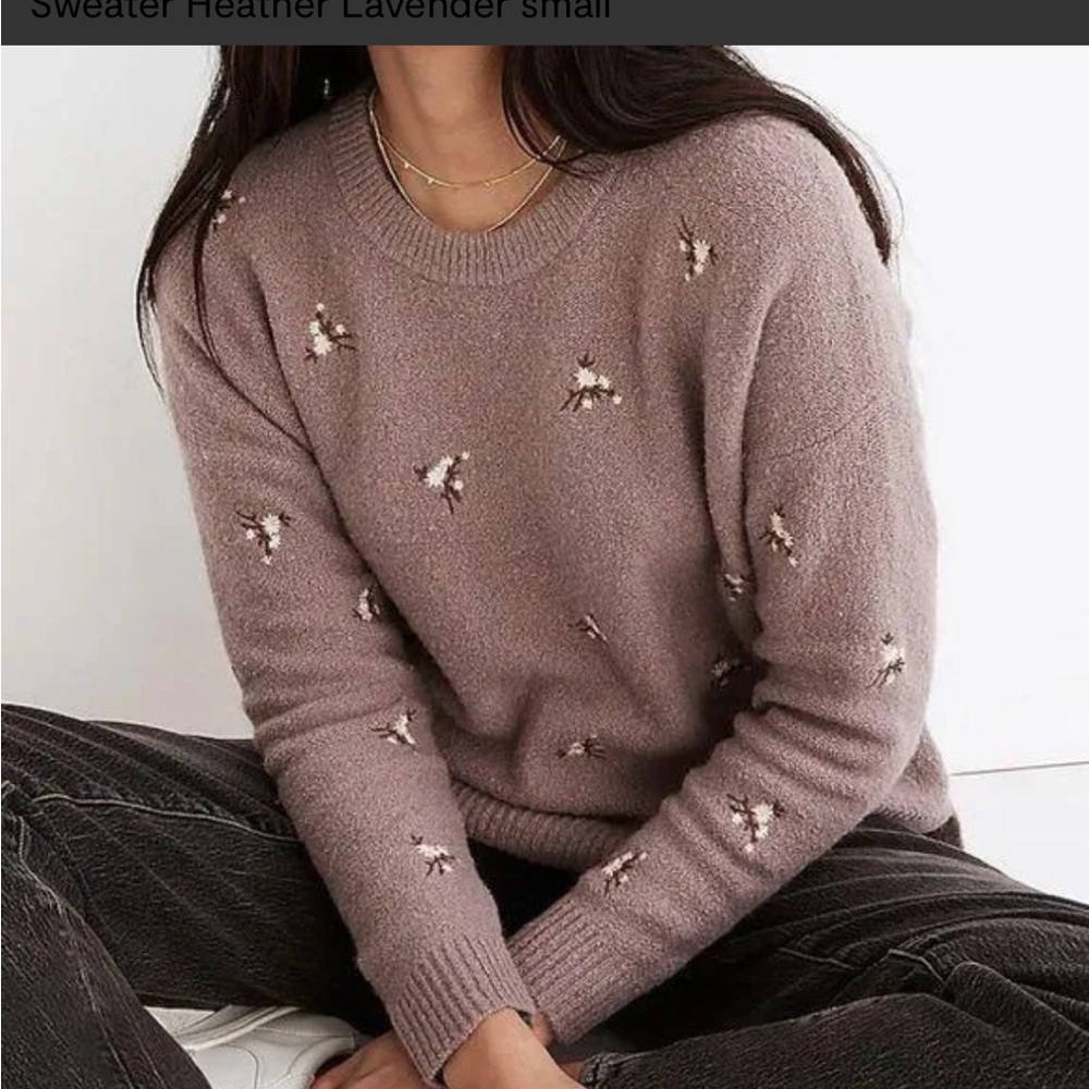 Madewell Embroidered Cross-Stitch Floral Pullover Sweater